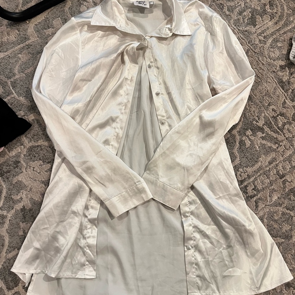 Princess Polly Cream button down Satin Blouse or mini dress